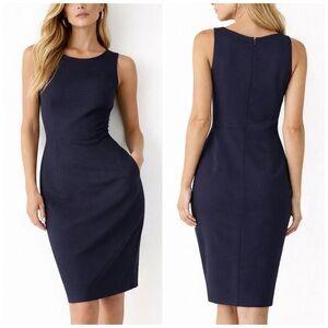 Peserico Waffle Texture Shift Dress Made in Italy in Navy Blue